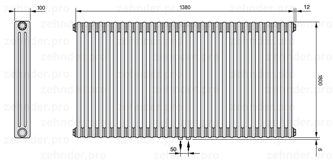 Схема (чертеж) Радиатор Zehnder Charleston 3180/30 №5410 Technoline TL